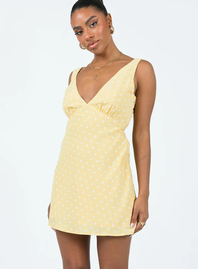 Nellie Mini Dress Yellow Polka Dot | Princess Polly US