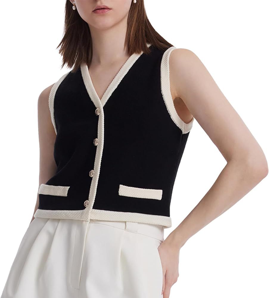 Women's Sleeveless V Neck Knit Sweater Vest Cardigan Button Front Going Out Tops For Women | Amazon (US)