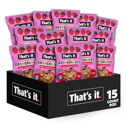 That’s it. Fruit Crunchables Apple + Strawberry Crisps, 15-Pack – 100% Real Fruit Snacks for Kids, Plant-Based, Non-GMO, Gluten-Free, No Sugar Added, Allergen-Free, Healthy Lunchbox Snack | Amazon (US)