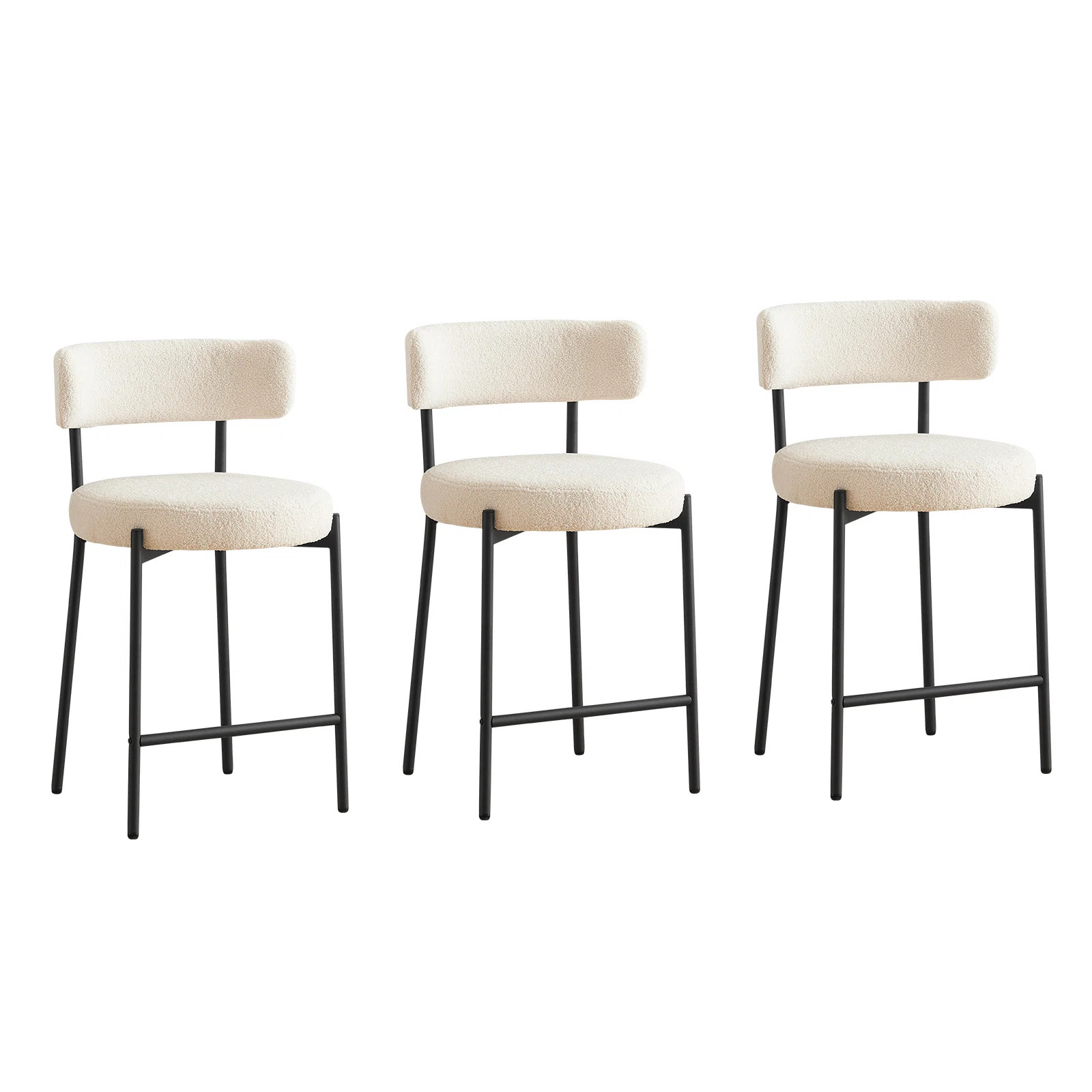 25" Upholstered Modern Counter Height Bar Stools with Curved Back and Metal Frame (Set of 3) | Wayfair North America