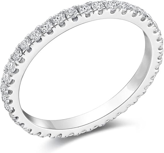 Bo.Dream 1.5mm/2.2mm/3mm Round Cubic Zirconia CZ Full/Half Eternity Rings Wedding Band Sterling S... | Amazon (US)