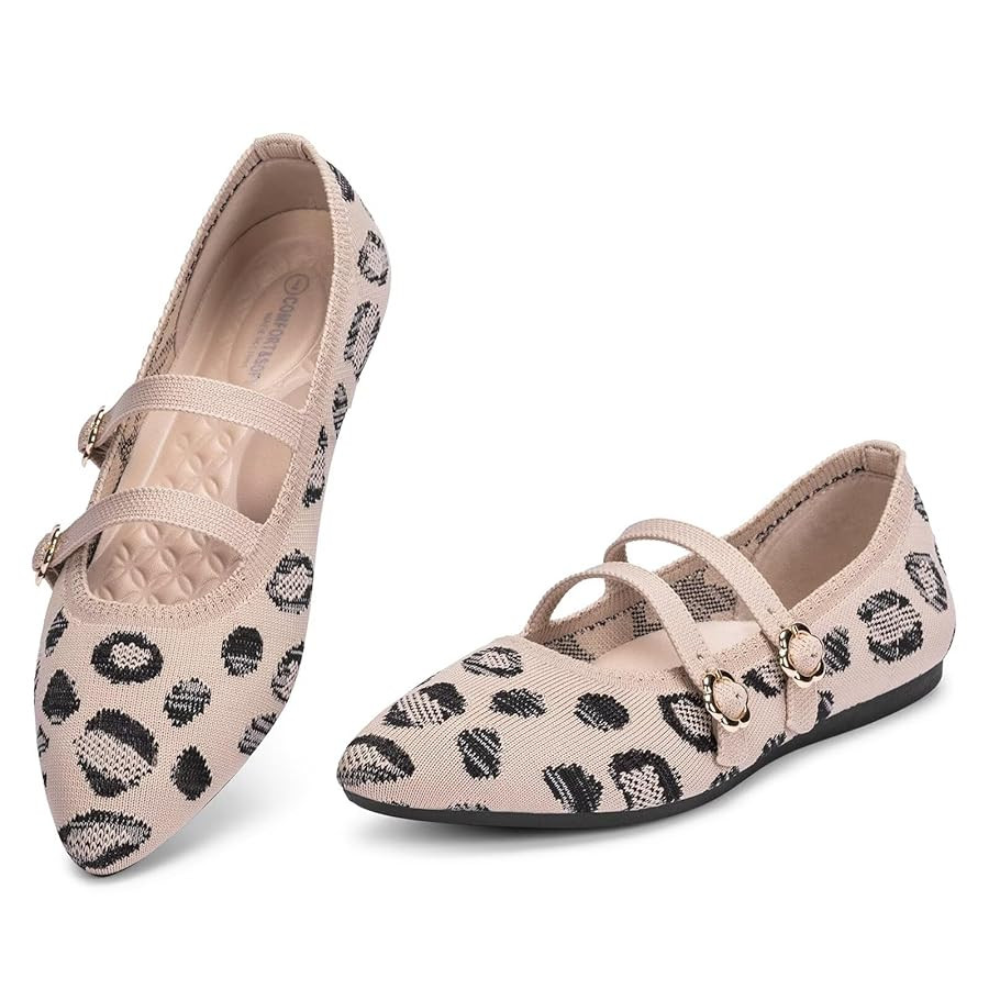 BEJINASH Women's Mary Jane Flat Dressy Knitted Shoes with Double Adjustable Strap Ballets Comfort... | Amazon (US)