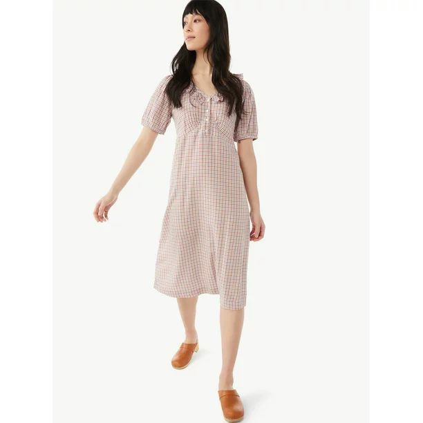 Free Assembly Women’s Ruffle V-Neck Dress with Short Sleeves | Walmart (US)