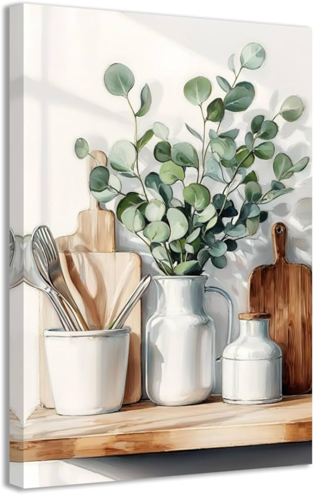 CCWACPP Kitchen Canvas Wall Art Painting Green Plants Canvas Prints Botanical Pictures Framed Rus... | Amazon (UK)