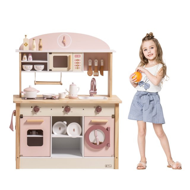 Robud Kids Wooden Kitchen Play Set Pretend Playset Toy with Play Cooker for Girls Boys Age 3+,Pin... | Walmart (US)