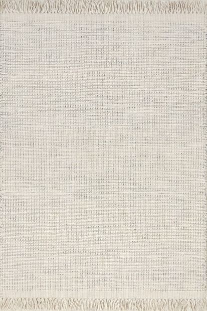 Ivory Abigail Solid Wool Fringed Area Rug | Rugs USA