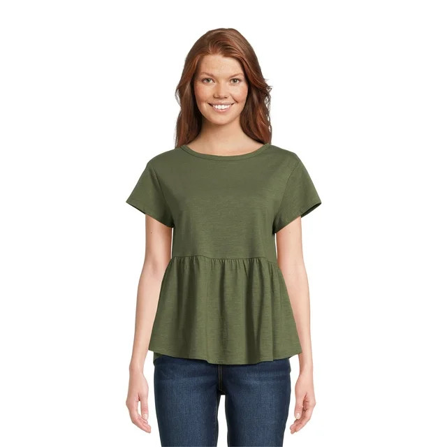 Time and Tru Women's Cotton Peplum Top with Tie Back, Sizes XS-XXXL | Walmart (US)