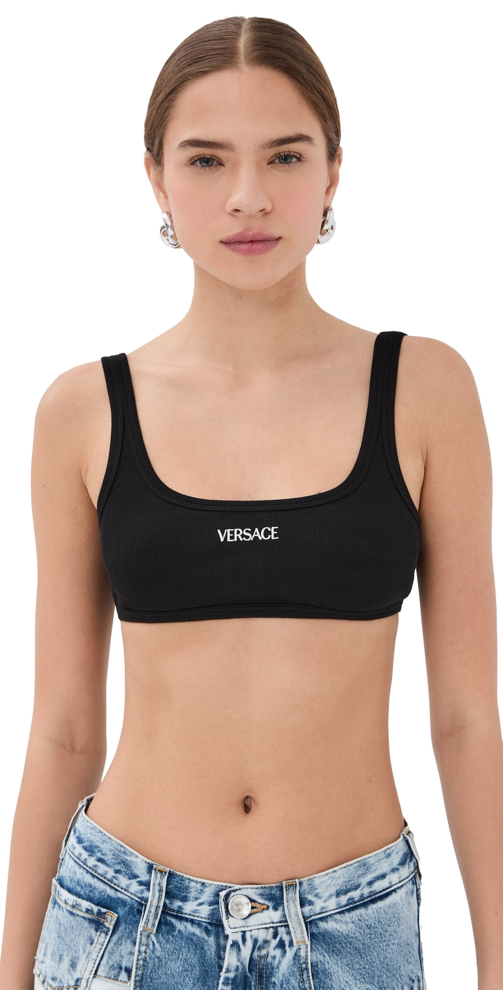 Versace Bio Cotton Rib Bra Black 2 | Shopbop