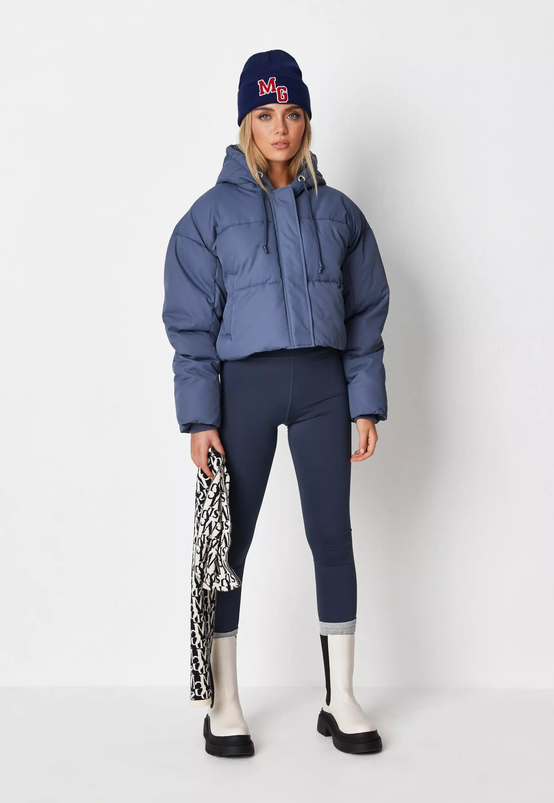 Missguided - Blue Cropped Hooded Puffer Jacket | Missguided (US & CA)