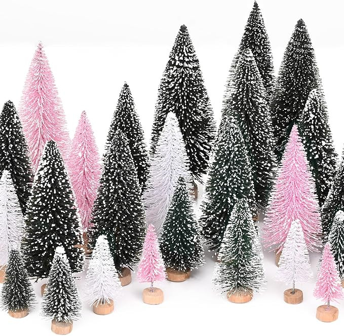 Waipfaru Pink Christmas Decorations, Mini Bottle Brush Christmas Trees, 21 Pcs Miniature Small Pi... | Amazon (US)