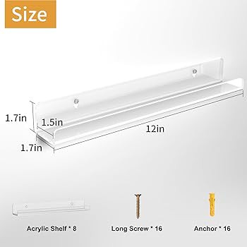 Vinyl Record Shelf Wall Mount, 12 inch Clear Acrylic Album Record Holder Display, Kids Bookshelf,... | Amazon (US)