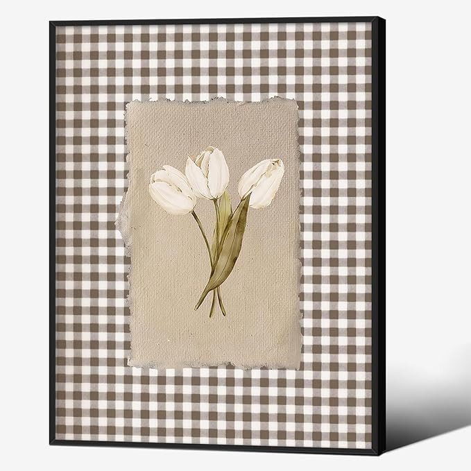 White Tulips Floral Wall Art Vintage Cottagecore Botanical Poster 12X16 inch Black Framed Rustic ... | Amazon (US)