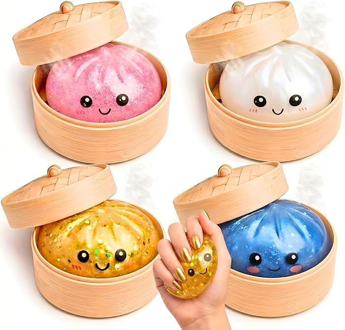 Glitter Dumpling Squishy Mystery Box 4 Pcs - 2026 Upgraded Dumplings Squishes for Adults Teens Sq... | Amazon (US)