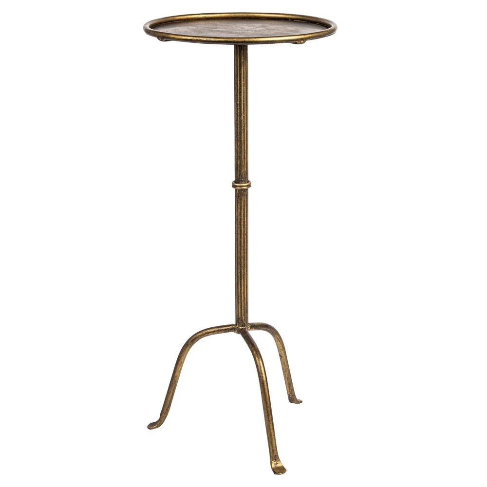 Felix French Country Antique Brass Iron Round Drink Table | Kathy Kuo Home