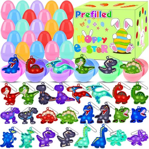 24 Pack Prefilled Easter Eggs with Dinosaur Fidget Toys, Easter Eggs Filled for Egg Hunt, Kids Basket Stuffers, Easter Party Favors | Amazon (US)