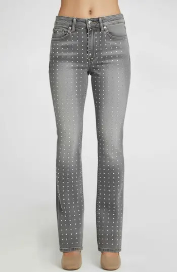 bebe Rhinestone Embellished Straight Leg Jeans in Grey Wash at Nordstrom Rack, Size 31 | Nordstrom Rack