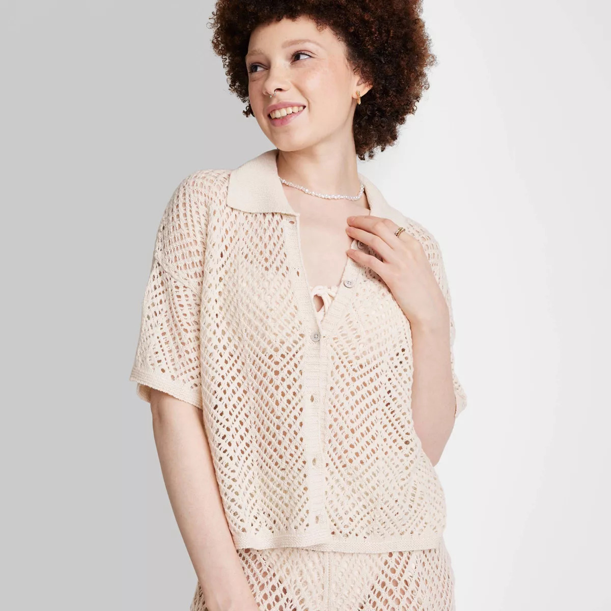 Women's Short Sleeve Open Work Camp Shirt - Wild Fable™ | Target