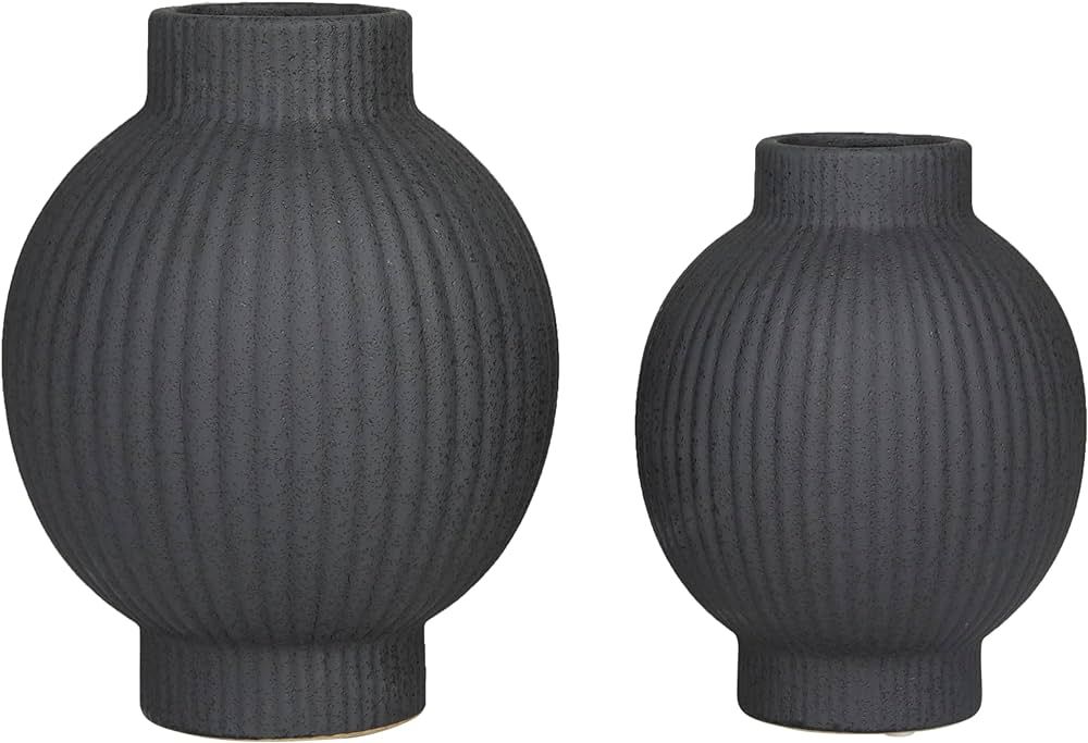 CosmoLiving by Cosmopolitan Ceramic Decorative Vase Ribbed Centerpiece Vases, Set of 2 Flower Vas... | Amazon (US)