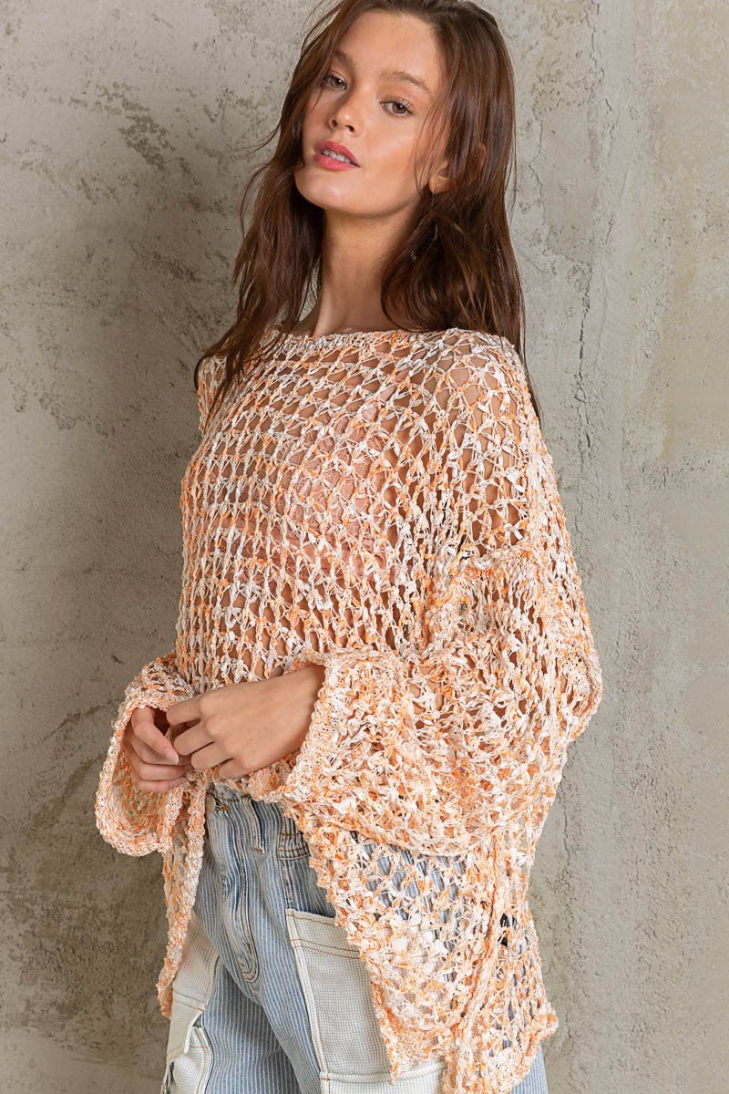 Lucky in Love Orange Oversized Crochet Sweater Medium | Boho Pink