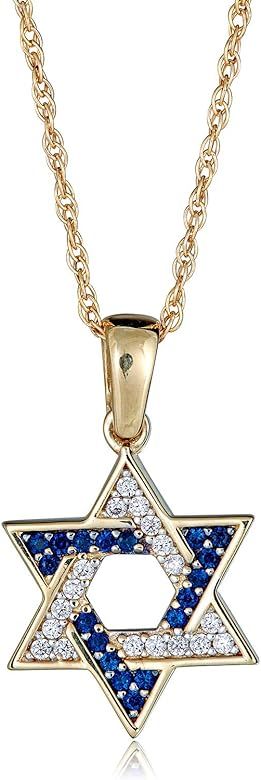 AVORA 10K Yellow Gold Simulated Diamond CZ Jewish Star of David Pendant Necklace with 18" Chain  ... | Amazon (US)