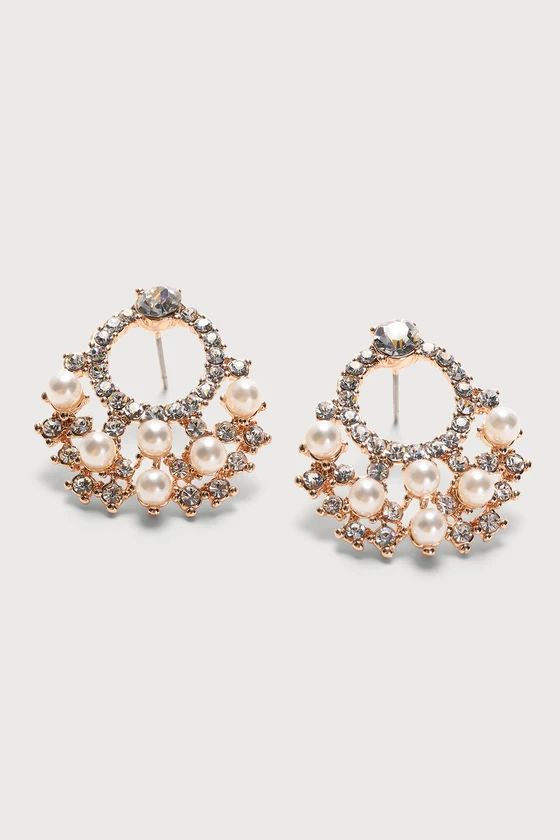 Splendid Sparkles Gold Pearl and Rhinestone Earrings | Lulus (US)