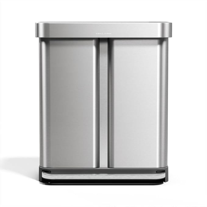 simplehuman 58 Liter / 15.3 Gallon Rectangular Dual Compartment Recycling Step, Brushed Stainless... | Amazon (US)