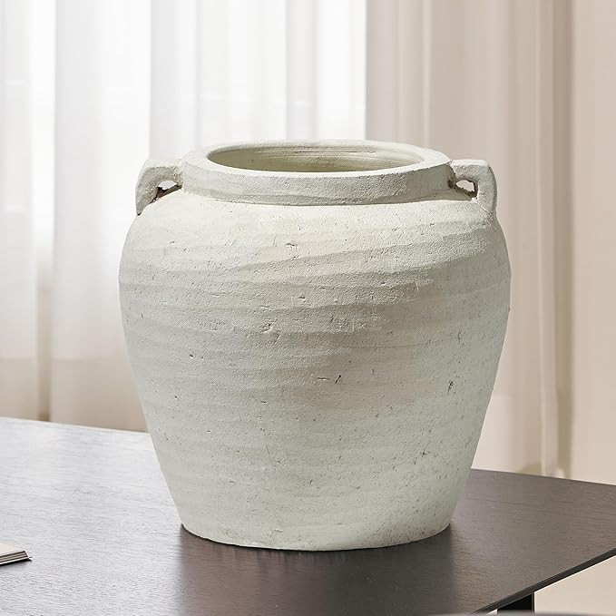 LB2 White Ceramic Large Vase, 11.2" Tall Zen Style vase, Terra Cotta Pitcher, Distressed Farmhous... | Amazon (US)