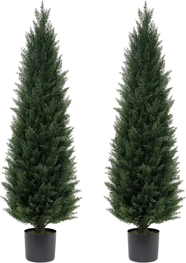 ECOLVANT Two 4FT Artificial Cedar Trees Artificial Topiary UV Resistant Potted Plant Artificial O... | Amazon (US)