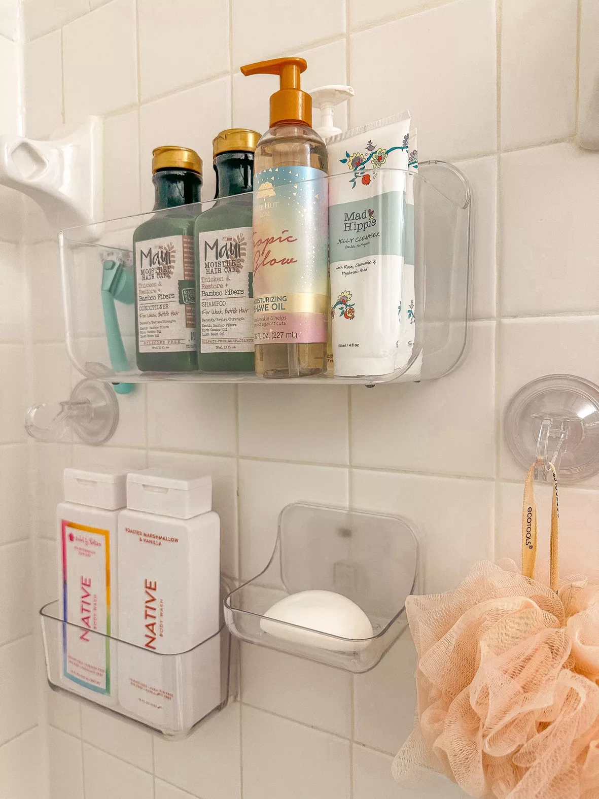JNDETOP Shower shelves, Adhesive Clear Acrylic Bathroom Shower