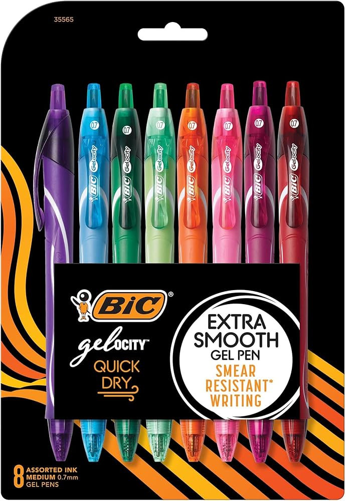 BIC Gelocity Quick Dry Gel Pens, Medium Point, 0.7 mm, 8-Count Pack | Amazon (US)