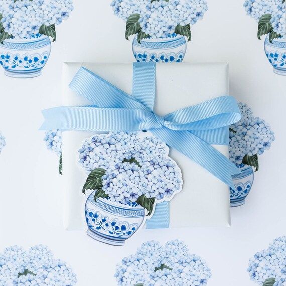 These shaped Chinoiserie Hydrangea gift tags are just that extra bit special.  Tie it onto a gift... | Etsy (US)