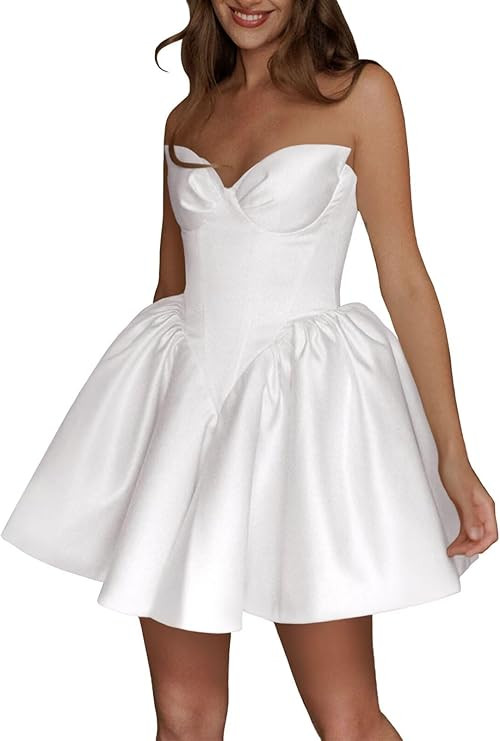 Short Wedding Dresses for Bride 2025 Tight Satin Lace Tulle Applique Beach Wedding Mini Bridal Sh... | Amazon (US)