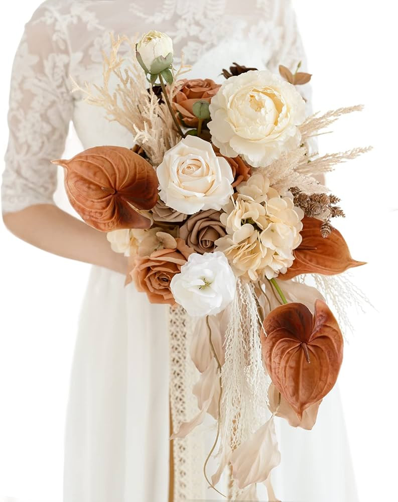 Ling's Moment Boho Bridal Bouquet Cascading, Rustic Wedding Bouquets for Bride, 15 Inch Silk Fall... | Amazon (US)