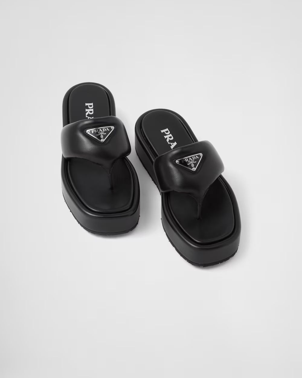 Prada Soft padded nappa leather thong wedge sandals | Prada Spa US