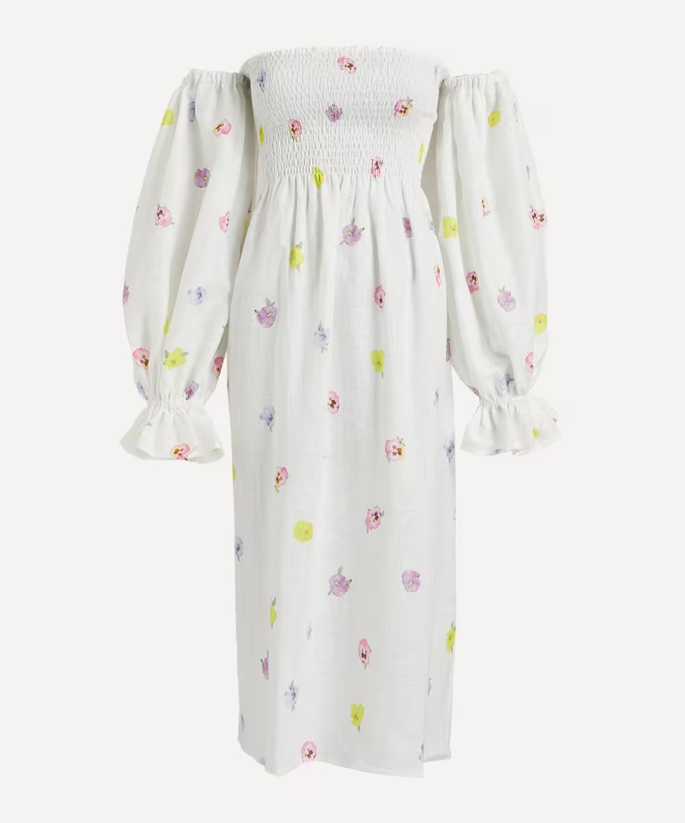 Atlanta Pansies Print Linen Midi-Dress | Liberty London (UK)