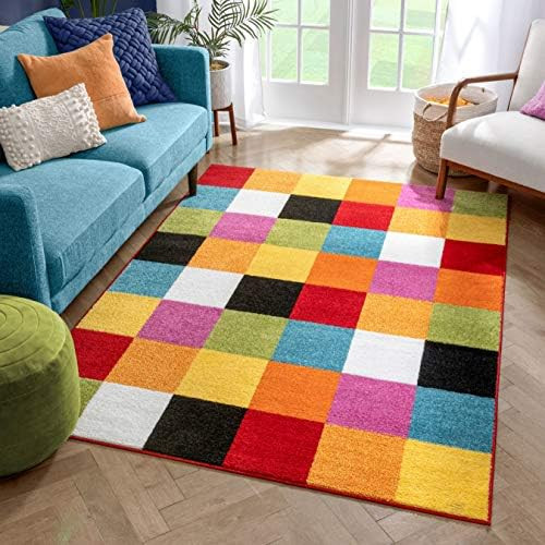 Well Woven Modern Rug Squares Multi Geometric Accent 5' x 7' Area Rug Entry Way Bright Kids Room ... | Amazon (US)