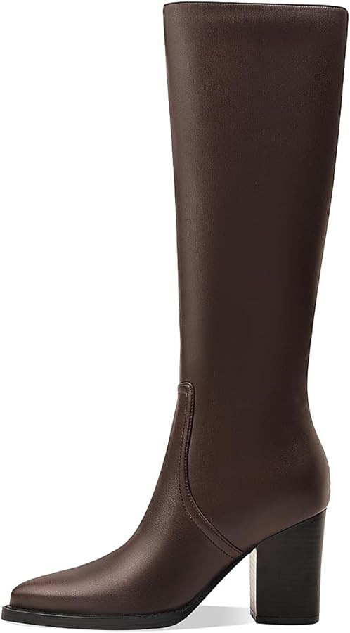 Womens Knee High Boots Retro Chunky Heel Pointed Toe Pull On Classic Knee High Boots for Women Gi... | Amazon (US)