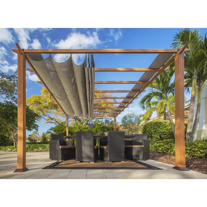 Florence 16 Ft. W x 11 Ft. D Aluminum Pergola in Canadian Cedar Finish with Canopy | Wayfair North America