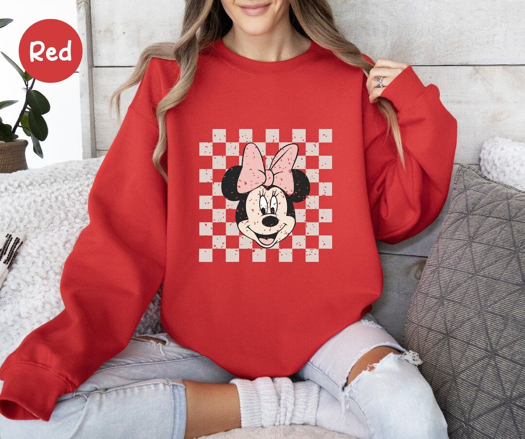 Retro Minnie Sweatshirt, Minnie Mouse Sweatshirt, Checkered Disney Sweatshirt, Disney Girl Trip, ... | Etsy (US)