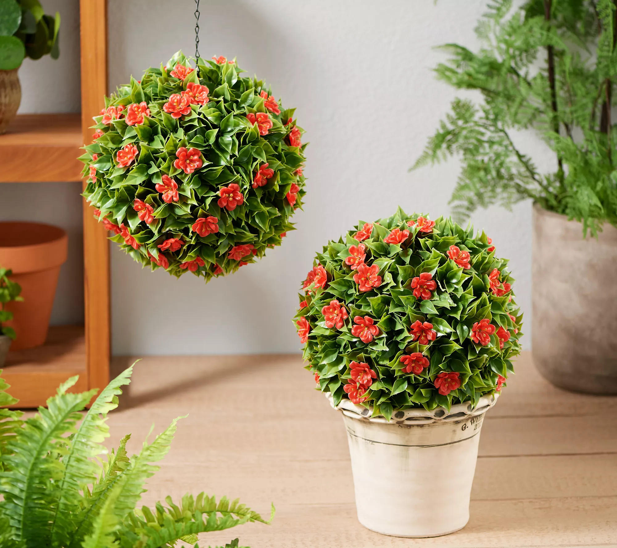 Wicker Park Set of (2) 13" Flower Blossom Indoor Outdoor Garden Spheres - QVC.com | QVC