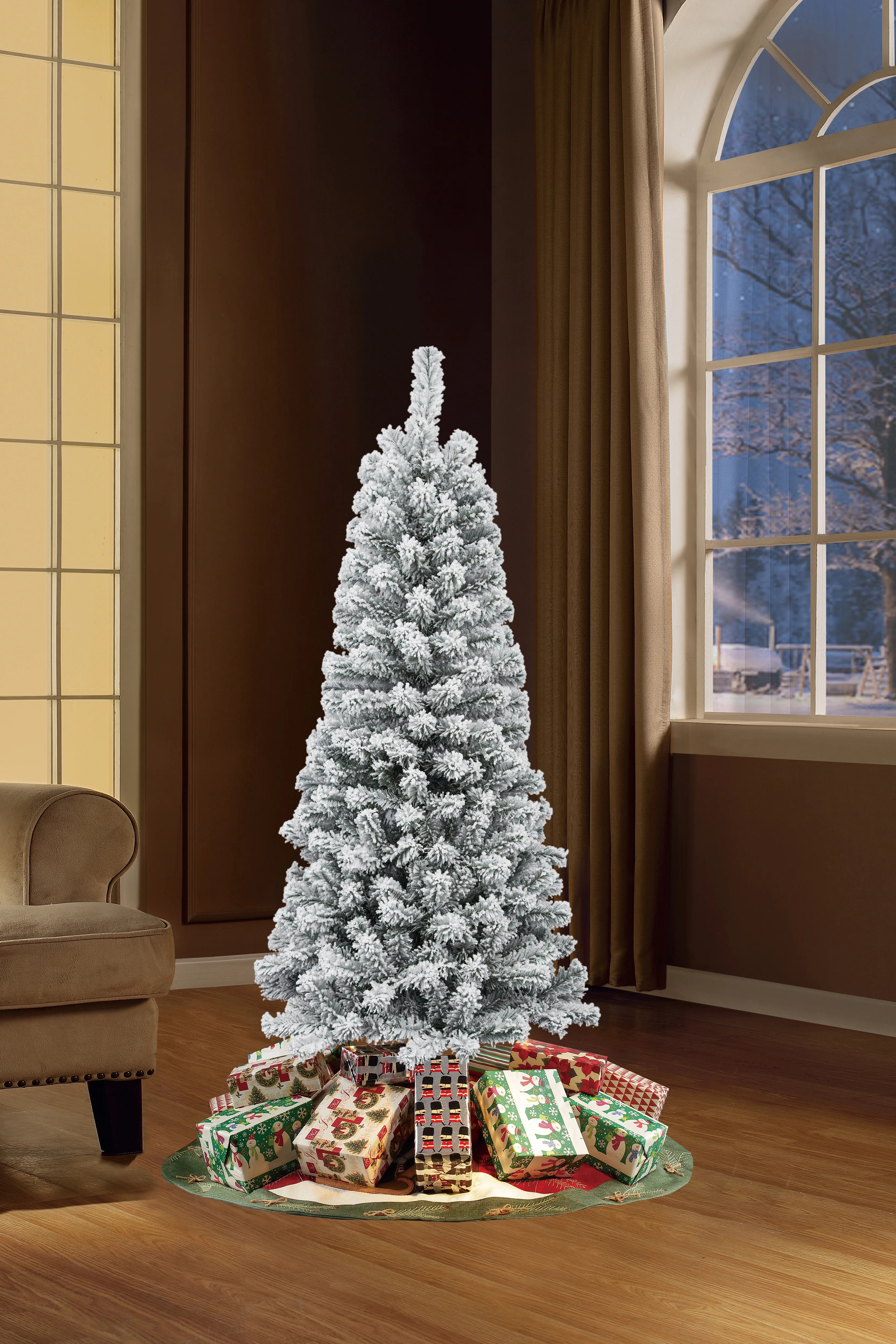 Unlit Flocked Pine Artificial Christmas Tree, 6 ft, by Holiday Time - Walmart.com | Walmart (US)