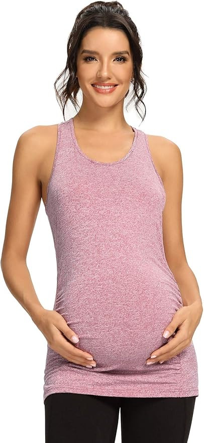 Ecavus Women's Maternity Tank Tops Seamless Racerback Sleeveless Workout Athletic Yoga Tops Pregn... | Amazon (US)