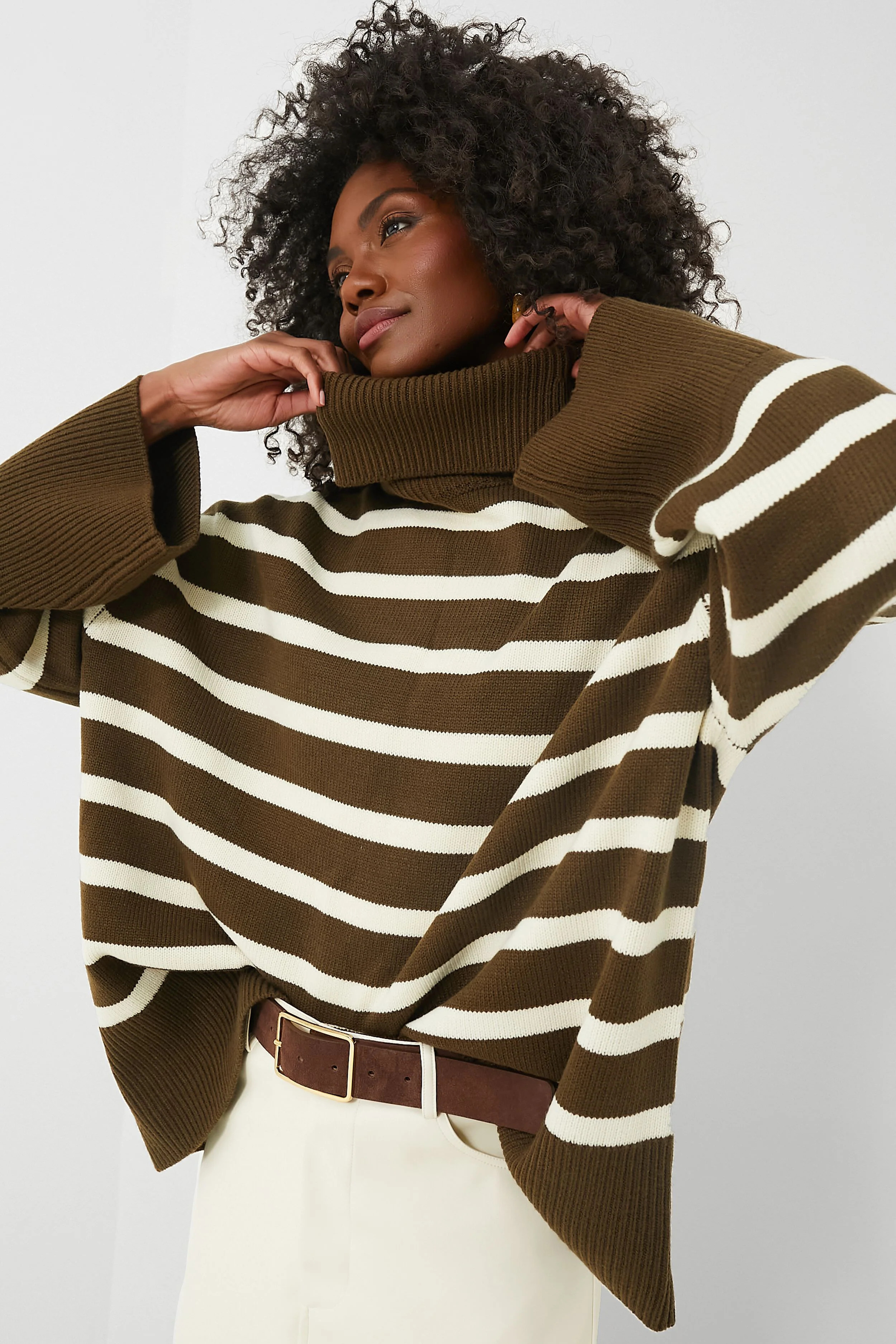Military Olive and Ecru Striped Turtleneck Sweater | Tuckernuck (US)