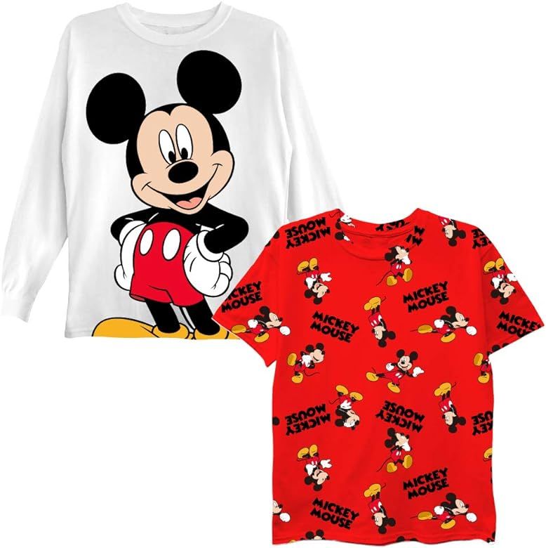 Disney boys Mickey Mouse 2-piece Short Sleeve Tee & Long Sleeve T-shirt Bundle Set - Toddler Boys... | Amazon (US)