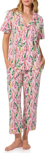 Print Stretch Organic Cotton Jersey Crop Pajamas | Nordstrom