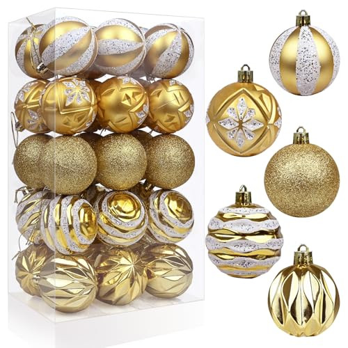 30pcs Gold Christmas Balls Ornaments - 2.36 Inch Gold and White Christmas Balls, Shatterproof Plastic Balls Ornaments for Christmas Trees Decorations, Hanging Tree Ball Ornaments for Christmas | Amazon (US)