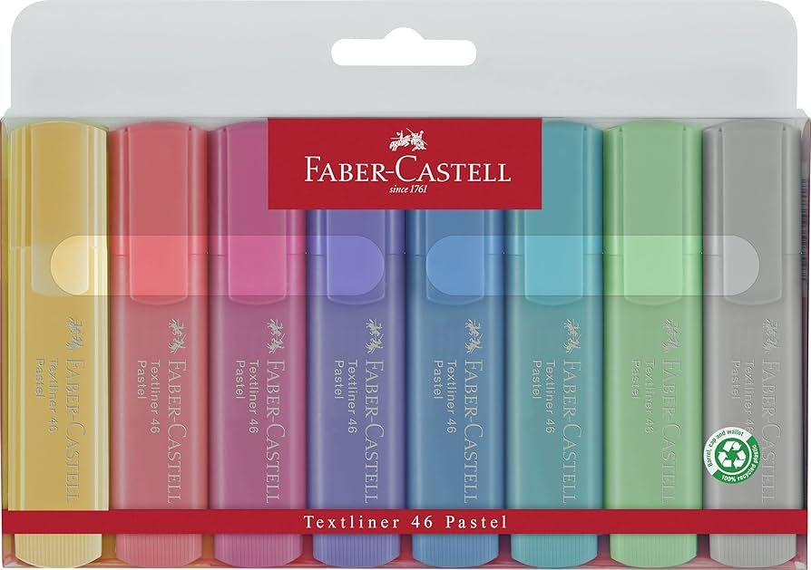Faber-Castell Pastel Highlighters Set - 8 Chisel Tip Highlighter Pens in Assorted Pastel Colors | Amazon (US)