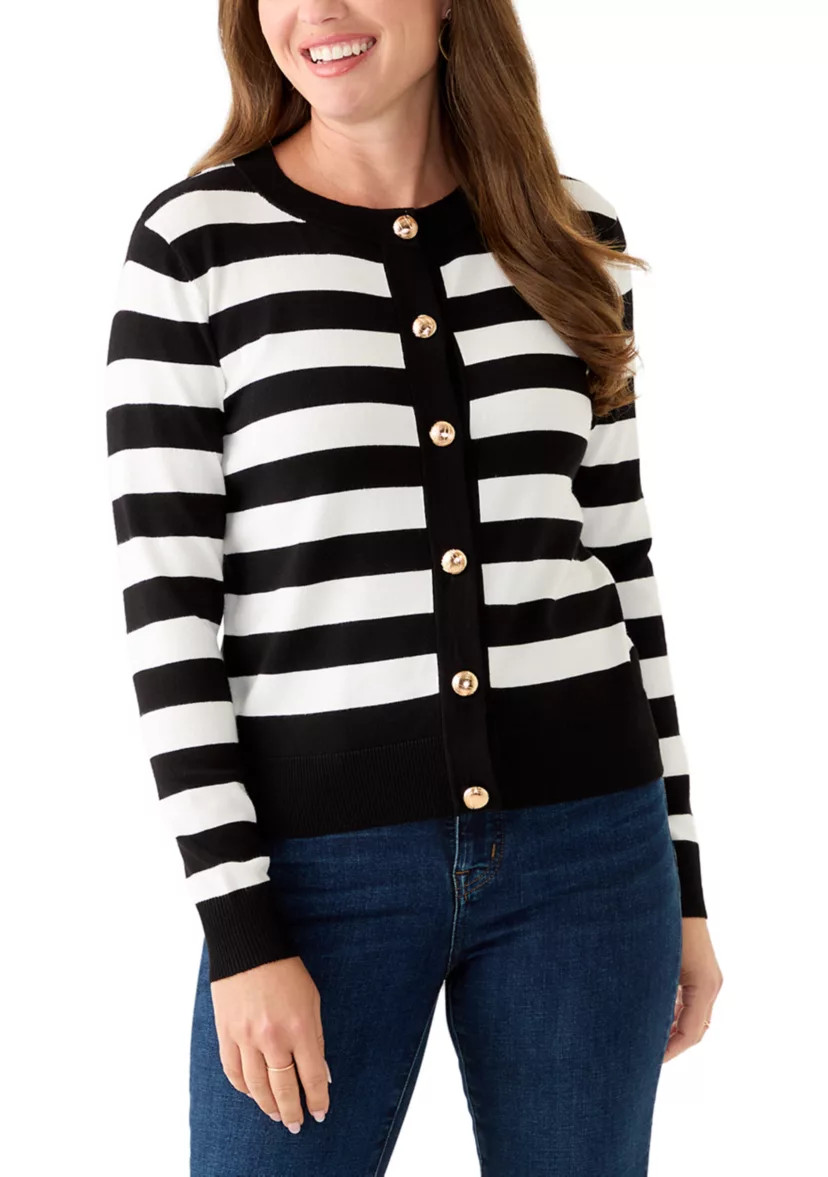 cable & gaugePetite Striped Cropped Cardigan | Belk