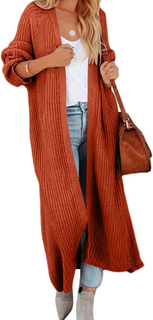 Newffr Women's Open Front Maxi Long Knitted Cardigan Solid Casual Loose Cable Sweater Coat Outwear | Amazon (US)