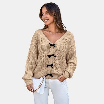 Women's Knit Bow Detail Long Sleeve Sweater – Cupshe | Target